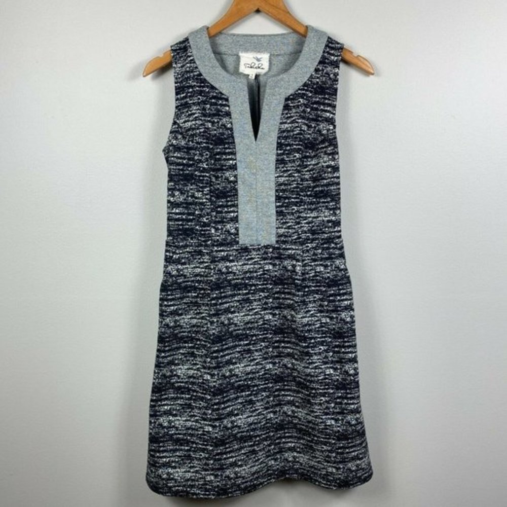 Tabitha Anthropologie Dress 6 Sheath V-Neck Pockets Gray Black Stretch